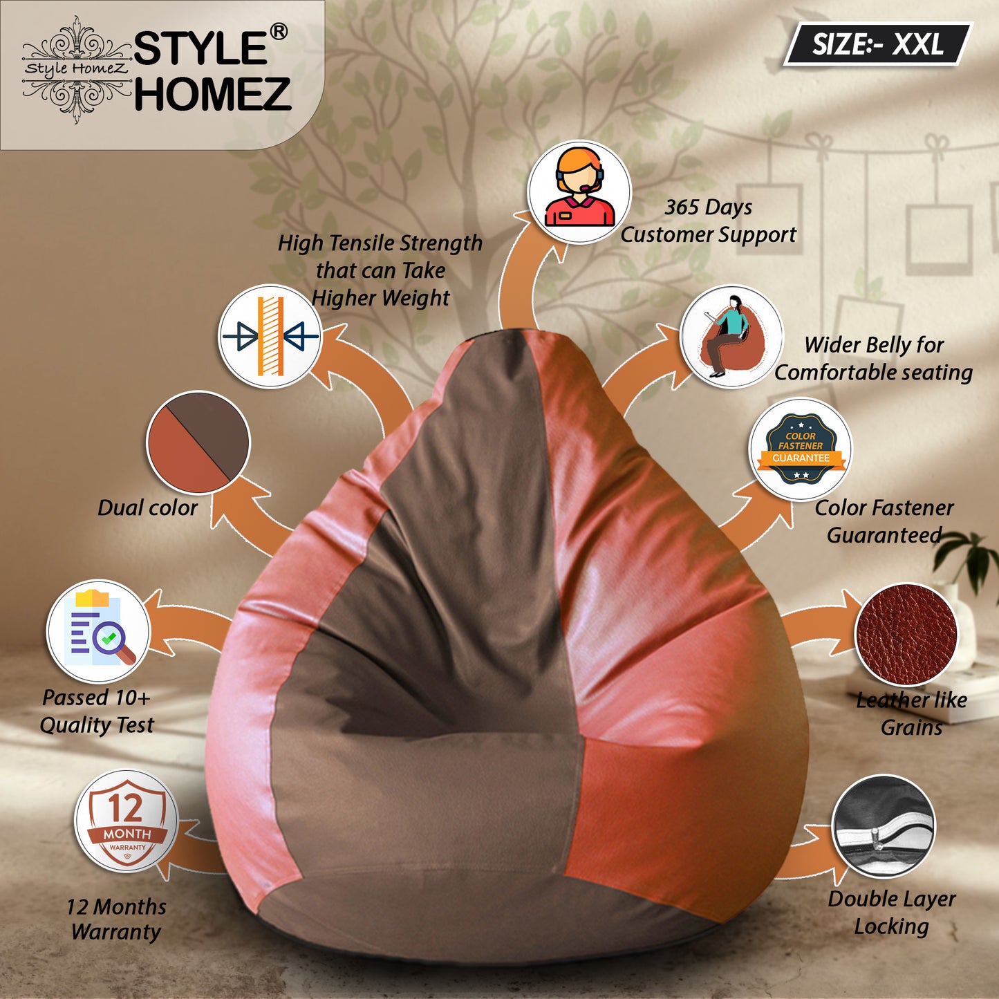 Classic - Leatherette Bean Bag With Fillers - XXL