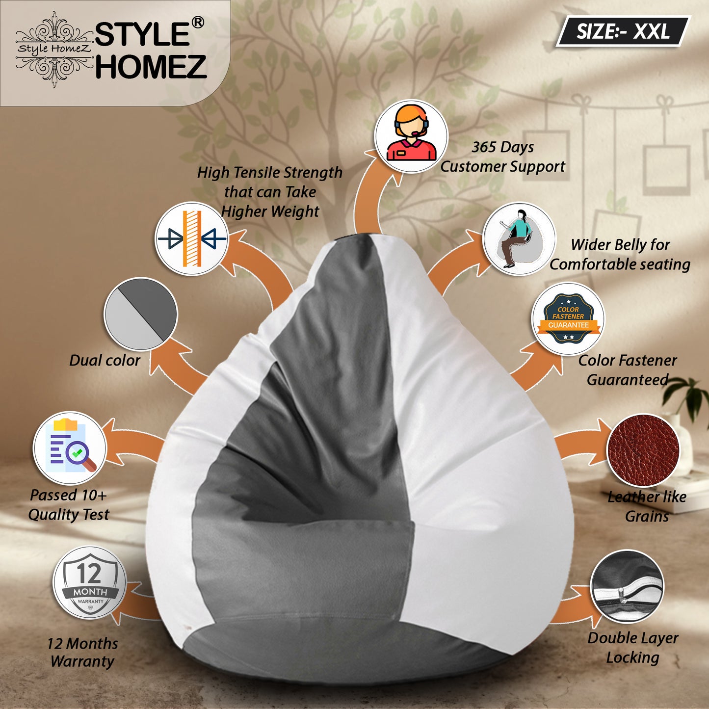 Classic - Leatherette Bean Bag With Fillers - XXL