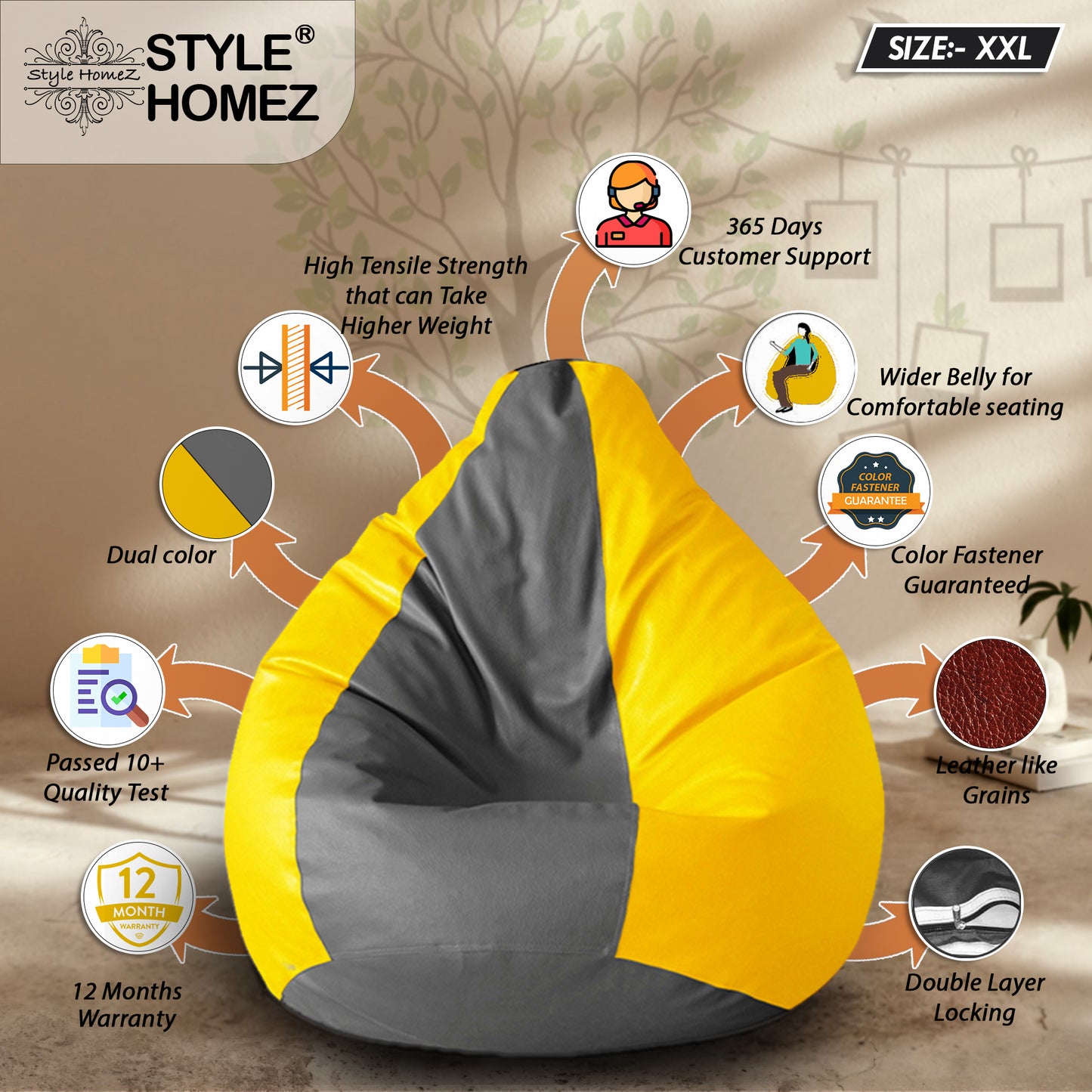 Classic - Leatherette Bean Bag With Fillers - XXL
