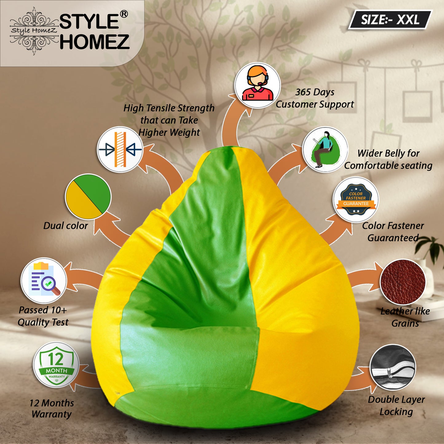 Classic - Leatherette Bean Bag With Fillers - XXL