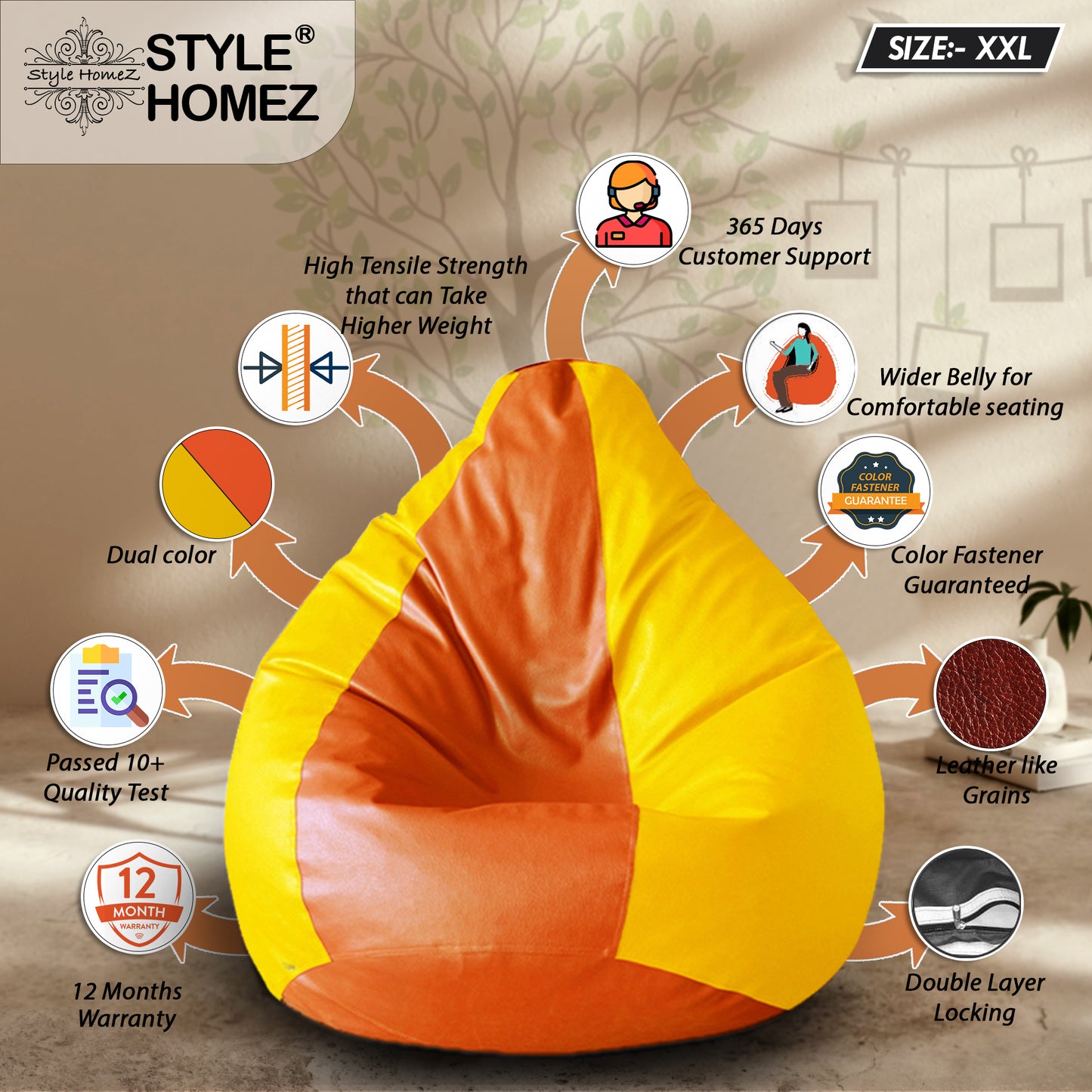 Classic - Leatherette Bean Bag With Fillers - XXL