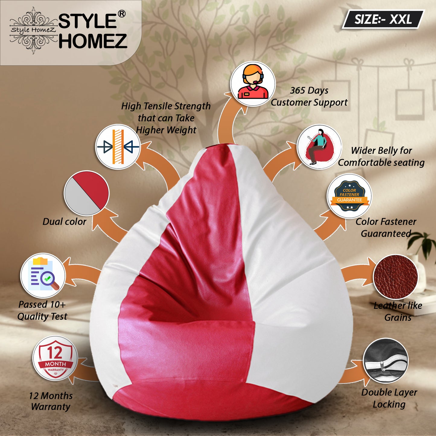 Classic - Leatherette Bean Bag With Fillers - XXL