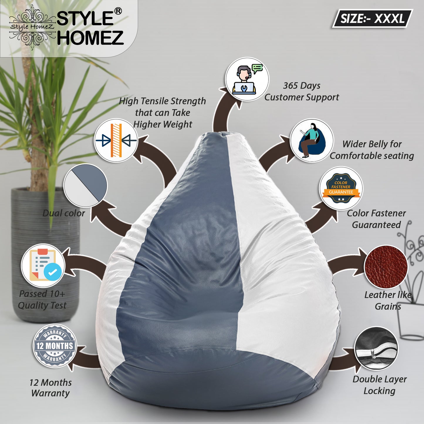 Classic - Leatherette Bean Bag With Fillers - XXXL
