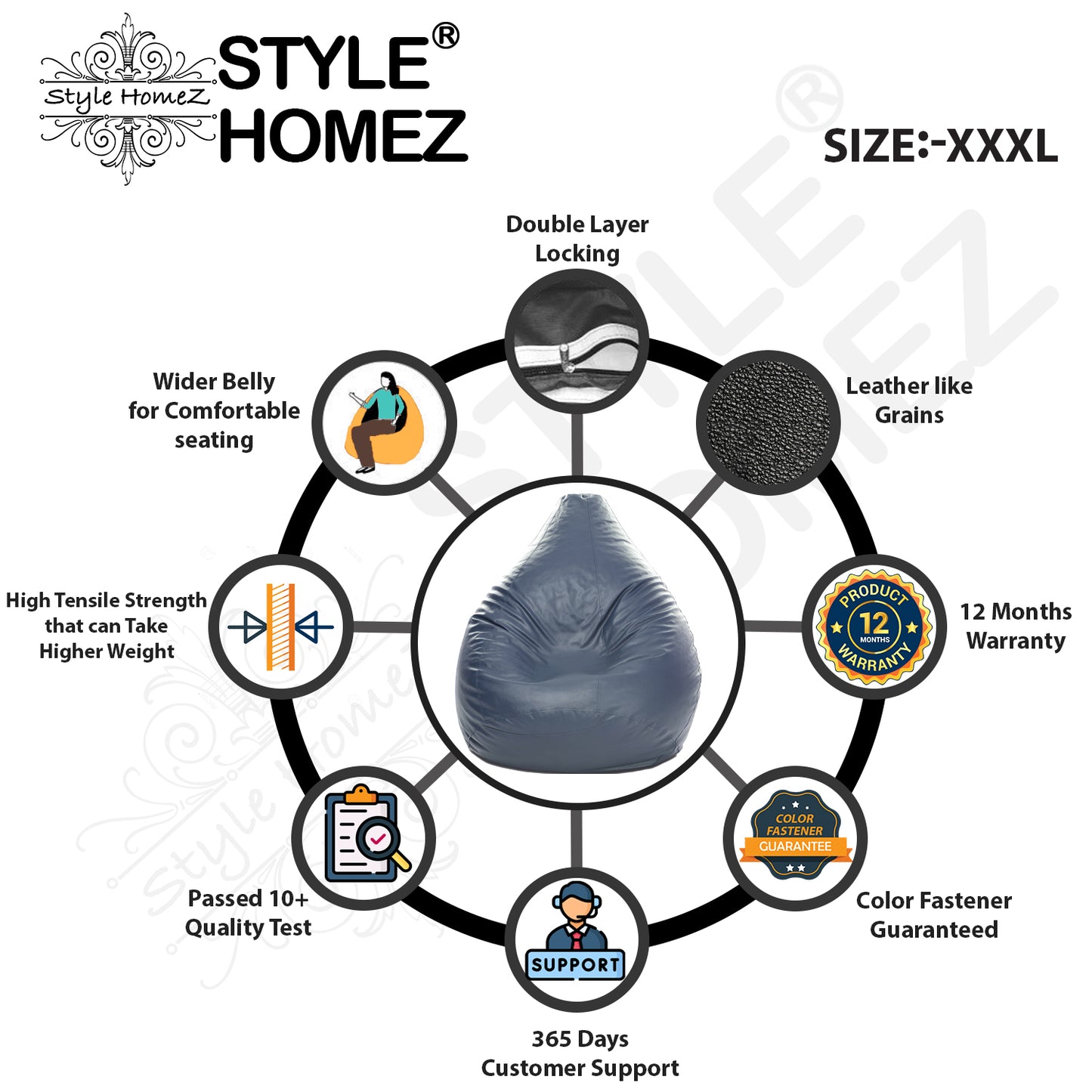 Classic - Leatherette Bean Bag With Fillers - XXXL