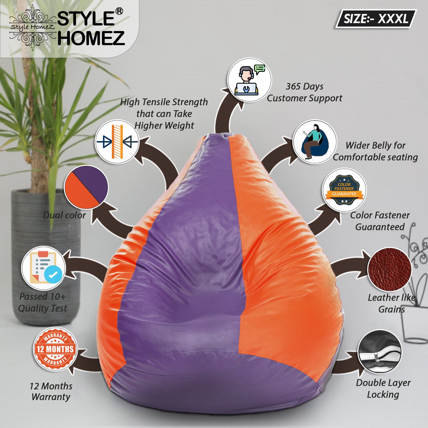 Classic - Leatherette Bean Bag With Fillers - XXXL