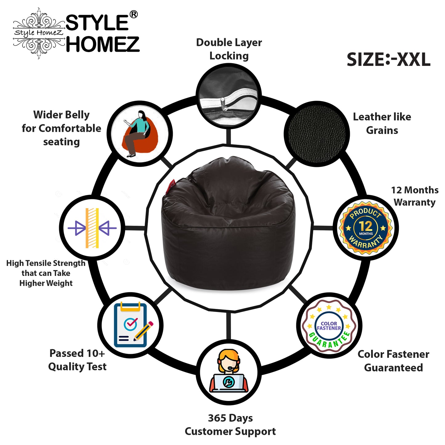 Leatherette Bean Lounger Filled With Beans - XXL Size
