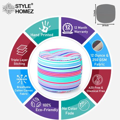 Round - Ottoman Printed Bean Bag With Fillers - Large