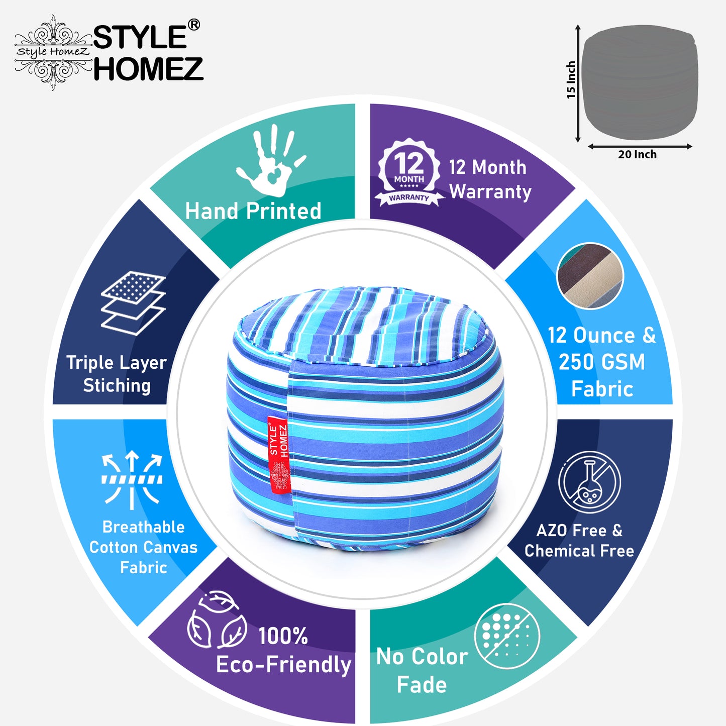 Round - Ottoman Printed Bean Bag With Fillers - Large