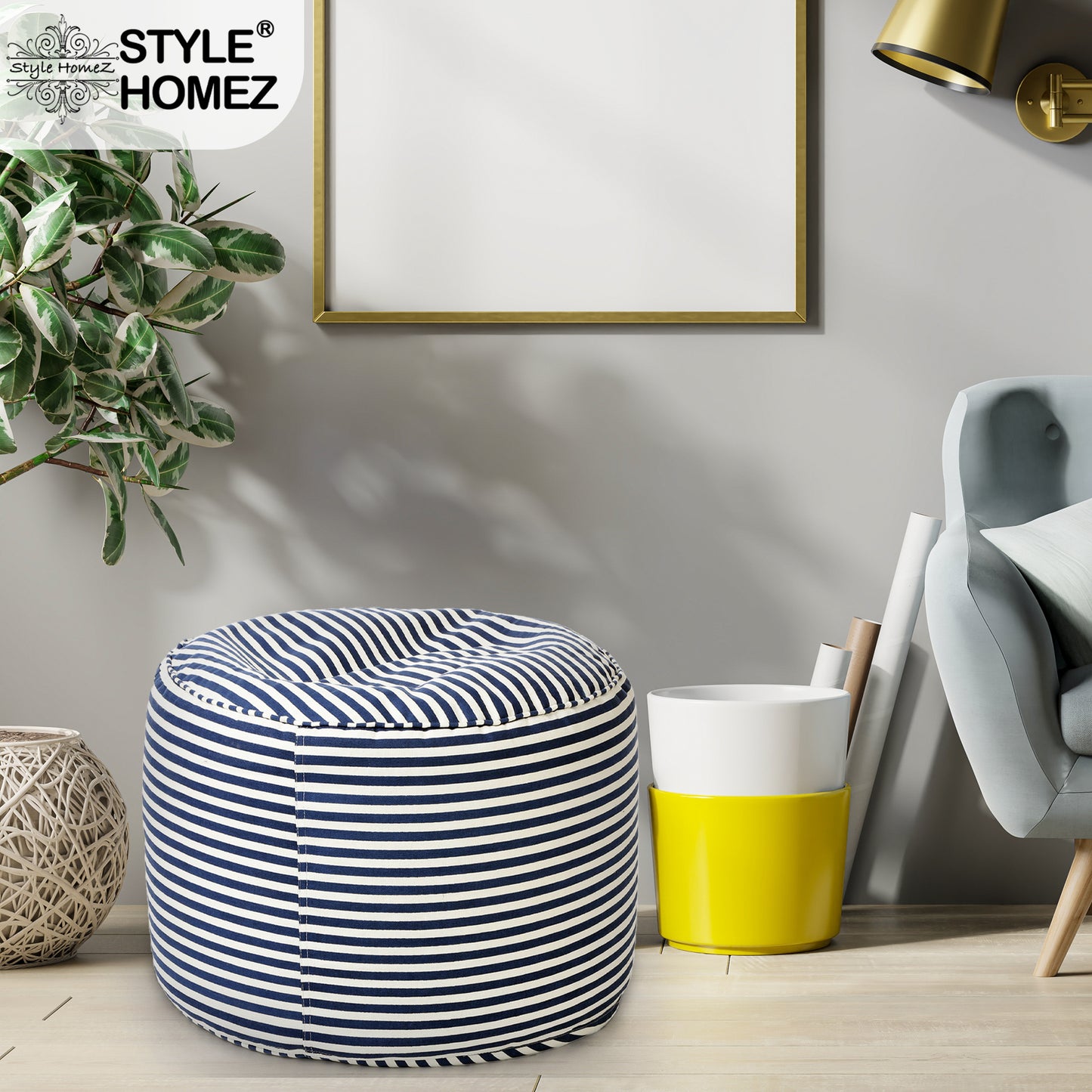 Round - Canvas Printed Bean Ottoman With Fillers - Large