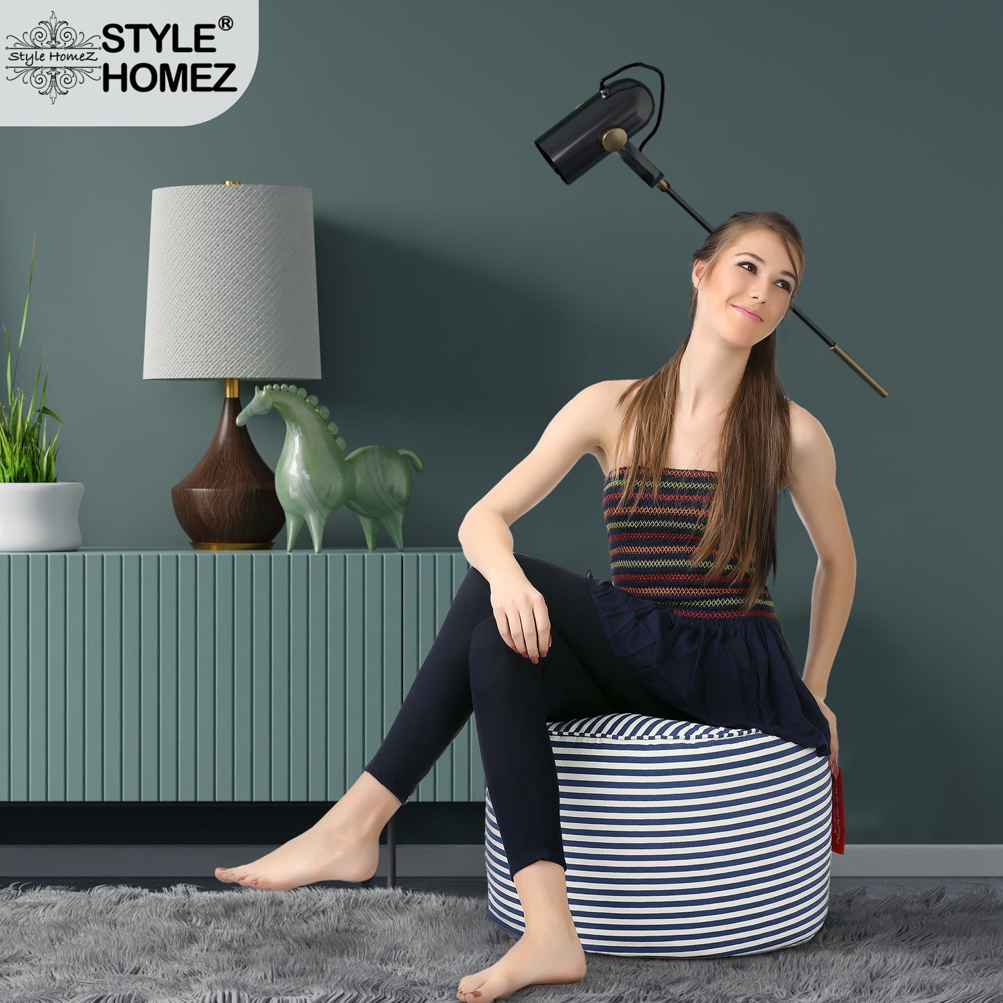 Round - Canvas Printed Bean Ottoman With Fillers - Large