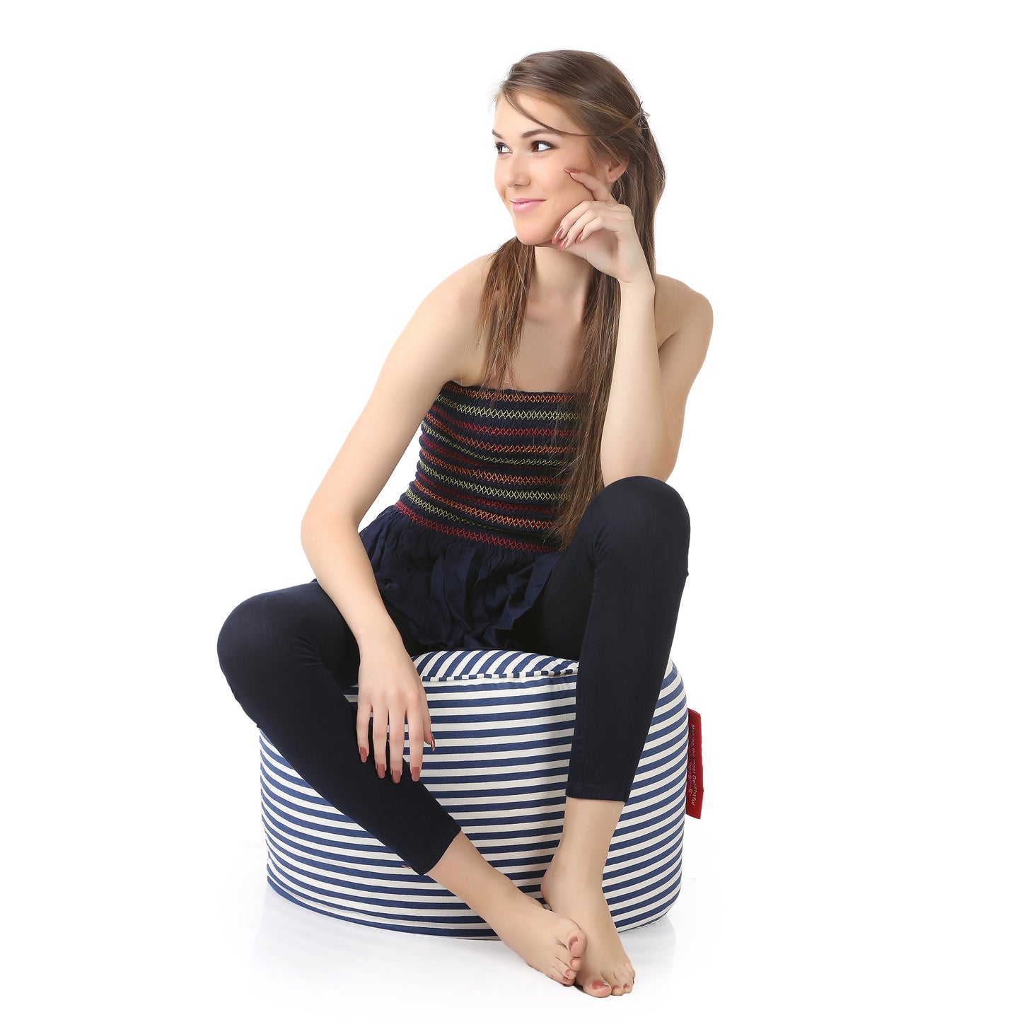 Round - Canvas Printed Bean Ottoman With Fillers - Large