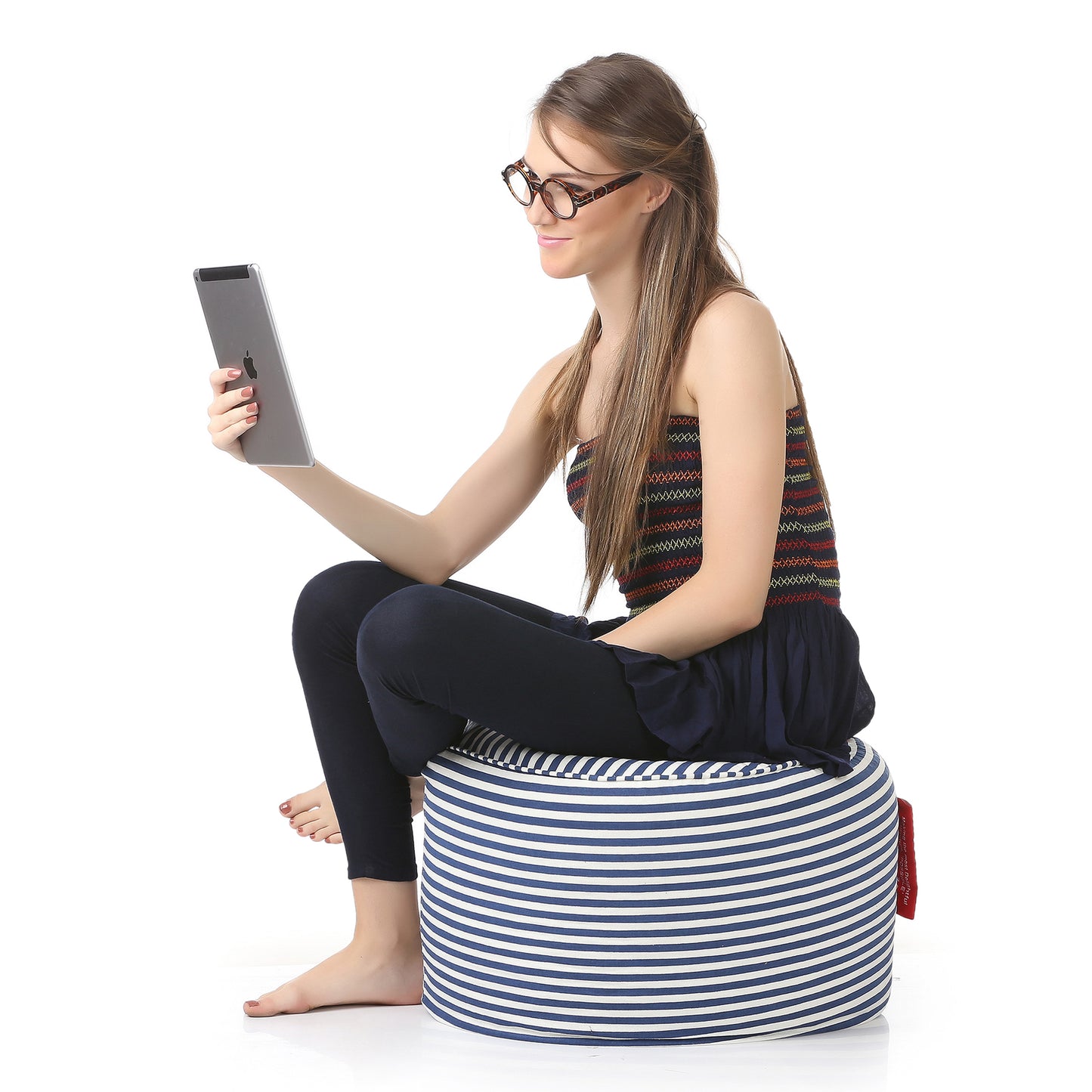 Round - Canvas Printed Bean Ottoman With Fillers - Large
