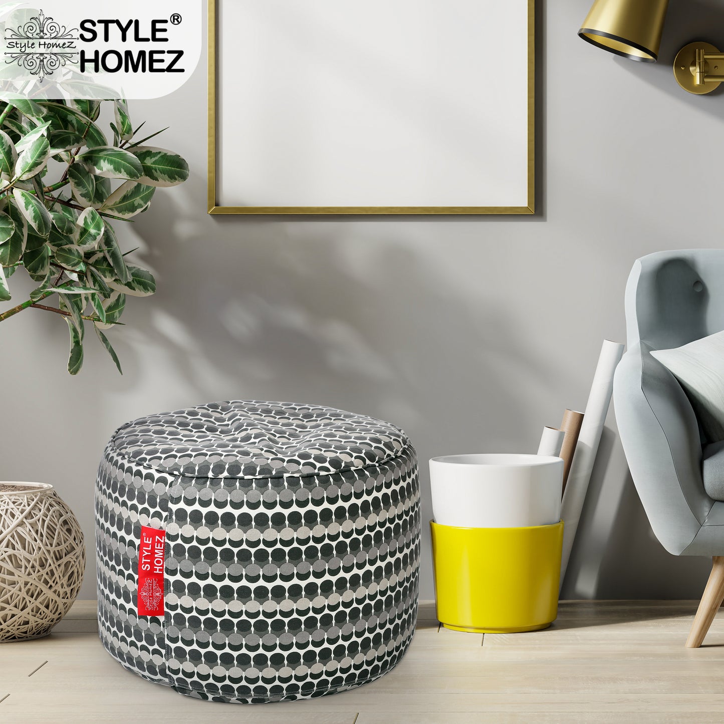 Round - Canvas Printed Bean Ottoman With Fillers - Large