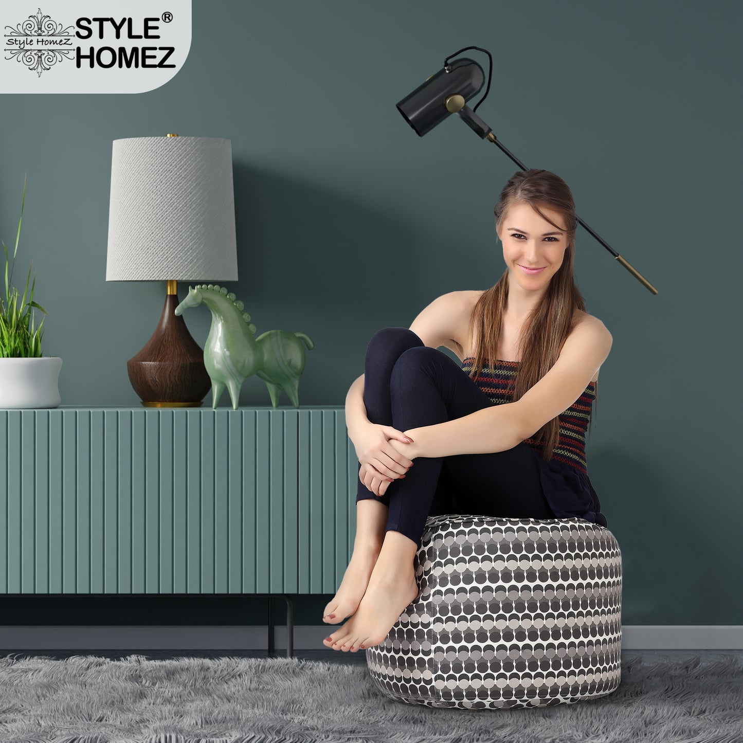Round - Canvas Printed Bean Ottoman With Fillers - Large
