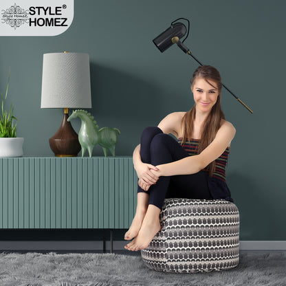 Round - Canvas Printed Bean Ottoman With Fillers - Large