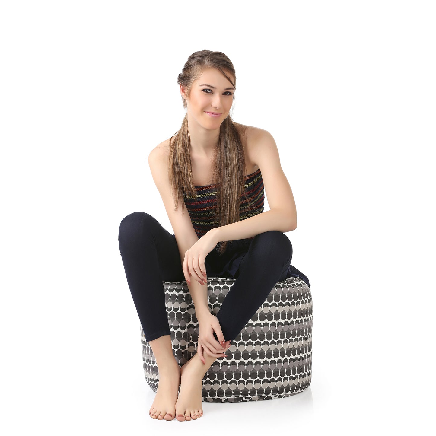 Round - Canvas Printed Bean Ottoman With Fillers - Large