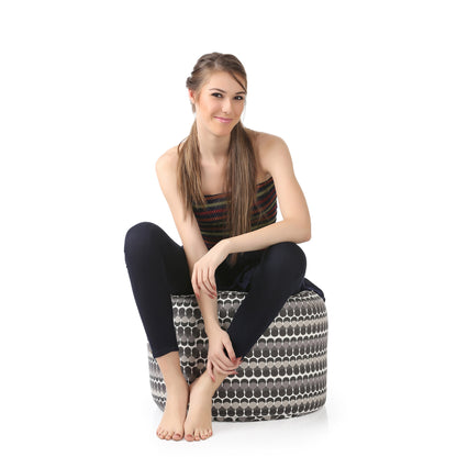 Round - Canvas Printed Bean Ottoman With Fillers - Large