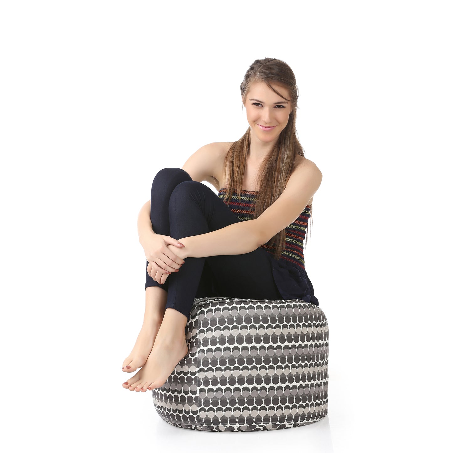 Round - Canvas Printed Bean Ottoman With Fillers - Large
