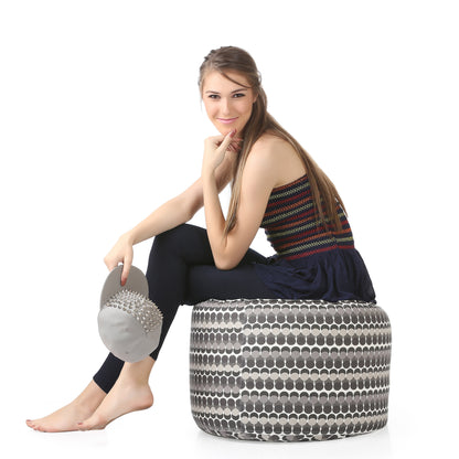 Round - Canvas Printed Bean Ottoman With Fillers - Large