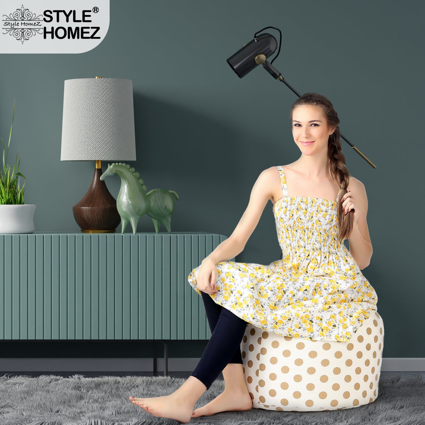 Round - Ottoman Printed Bean Bag With Fillers - Large