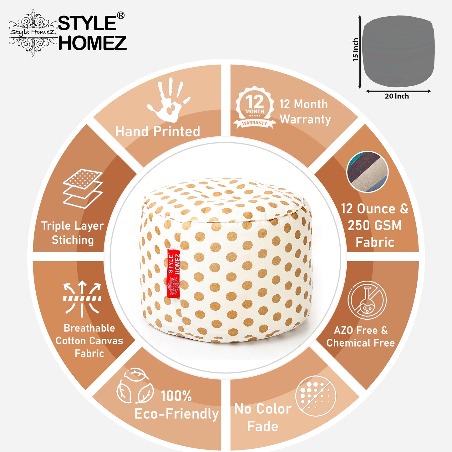 Round - Ottoman Printed Bean Bag With Fillers - Large