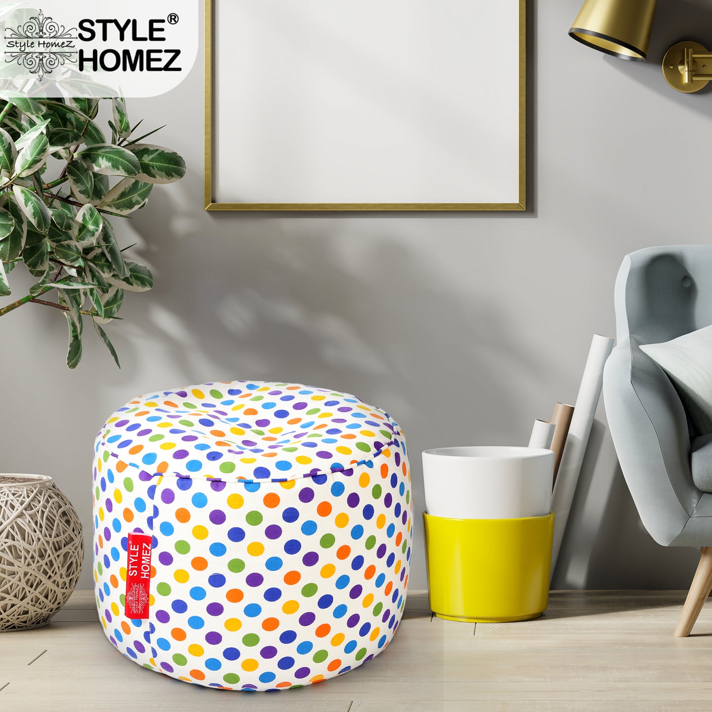 Round - Canvas Printed Bean Ottoman With Fillers - Large