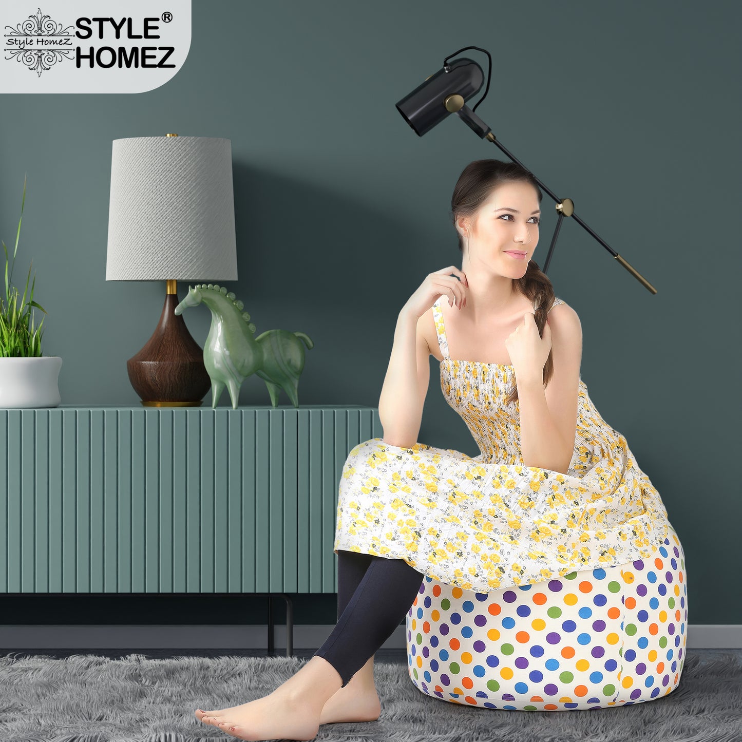 Round - Canvas Printed Bean Ottoman With Fillers - Large