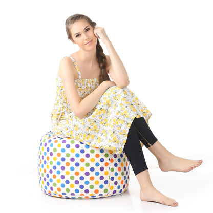 Round - Canvas Printed Bean Ottoman With Fillers - Large