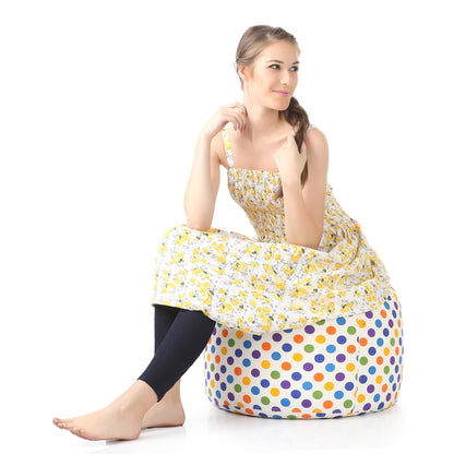 Round - Canvas Printed Bean Ottoman With Fillers - Large