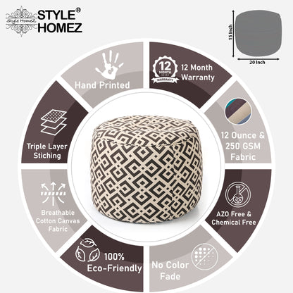 Round - Ottoman Printed Bean Bag With Fillers - Large