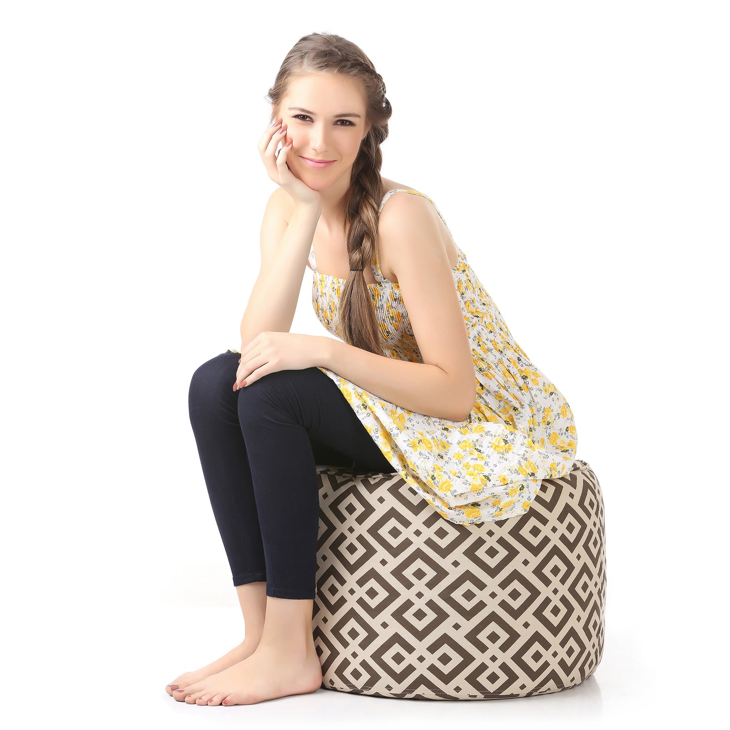 Round - Ottoman Printed Bean Bag With Fillers - Large