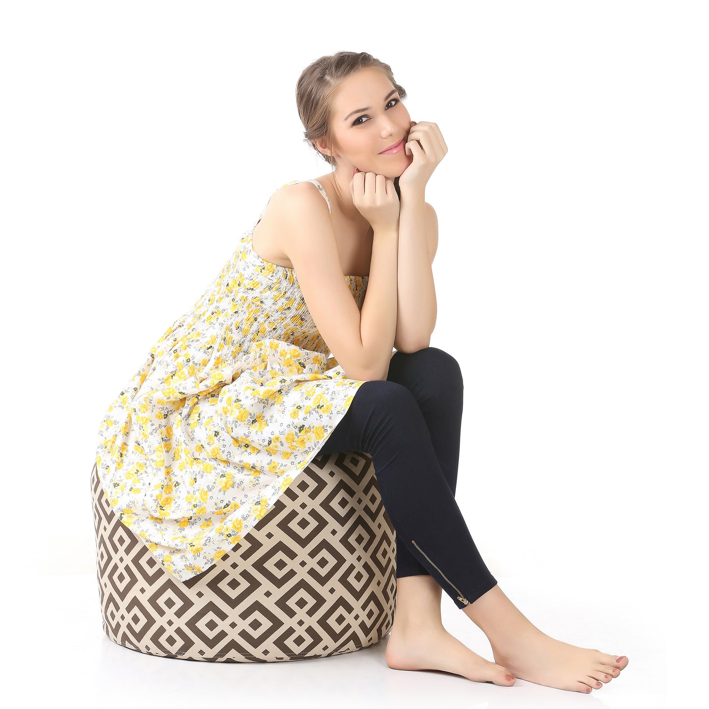 Round - Ottoman Printed Bean Bag With Fillers - Large