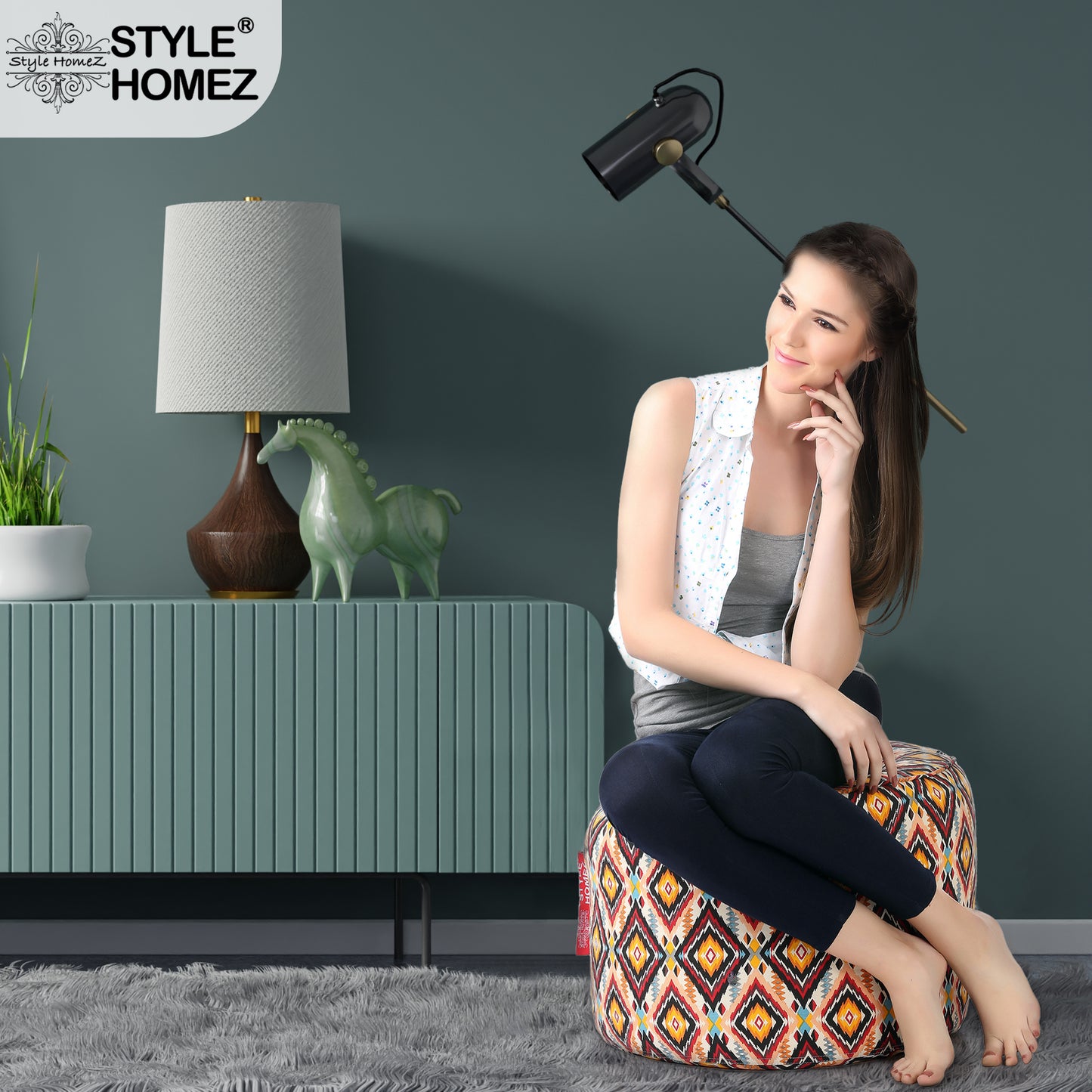 Round - Ottoman Printed Bean Bag With Fillers - Large
