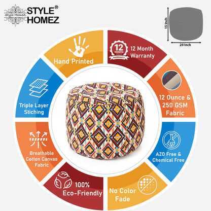 Round - Ottoman Printed Bean Bag With Fillers - Large