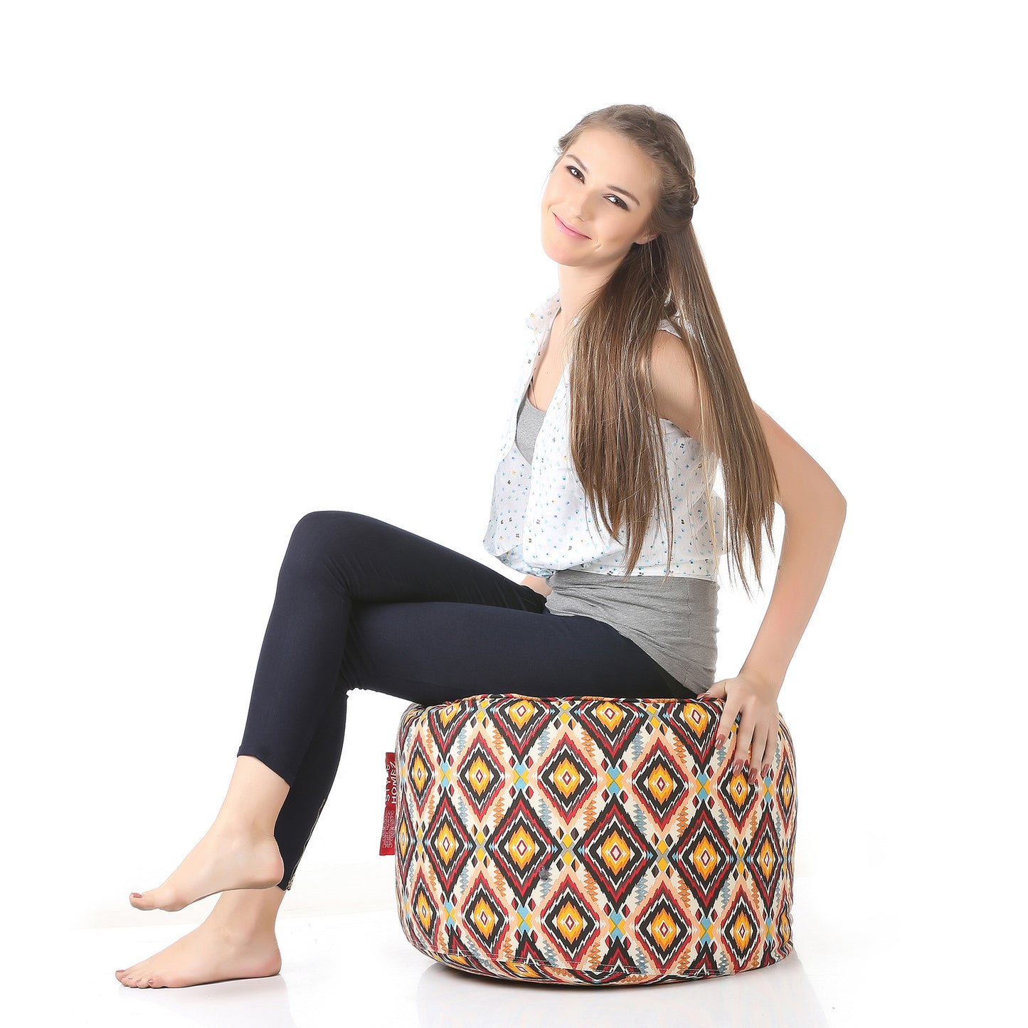 Round - Ottoman Printed Bean Bag With Fillers - Large