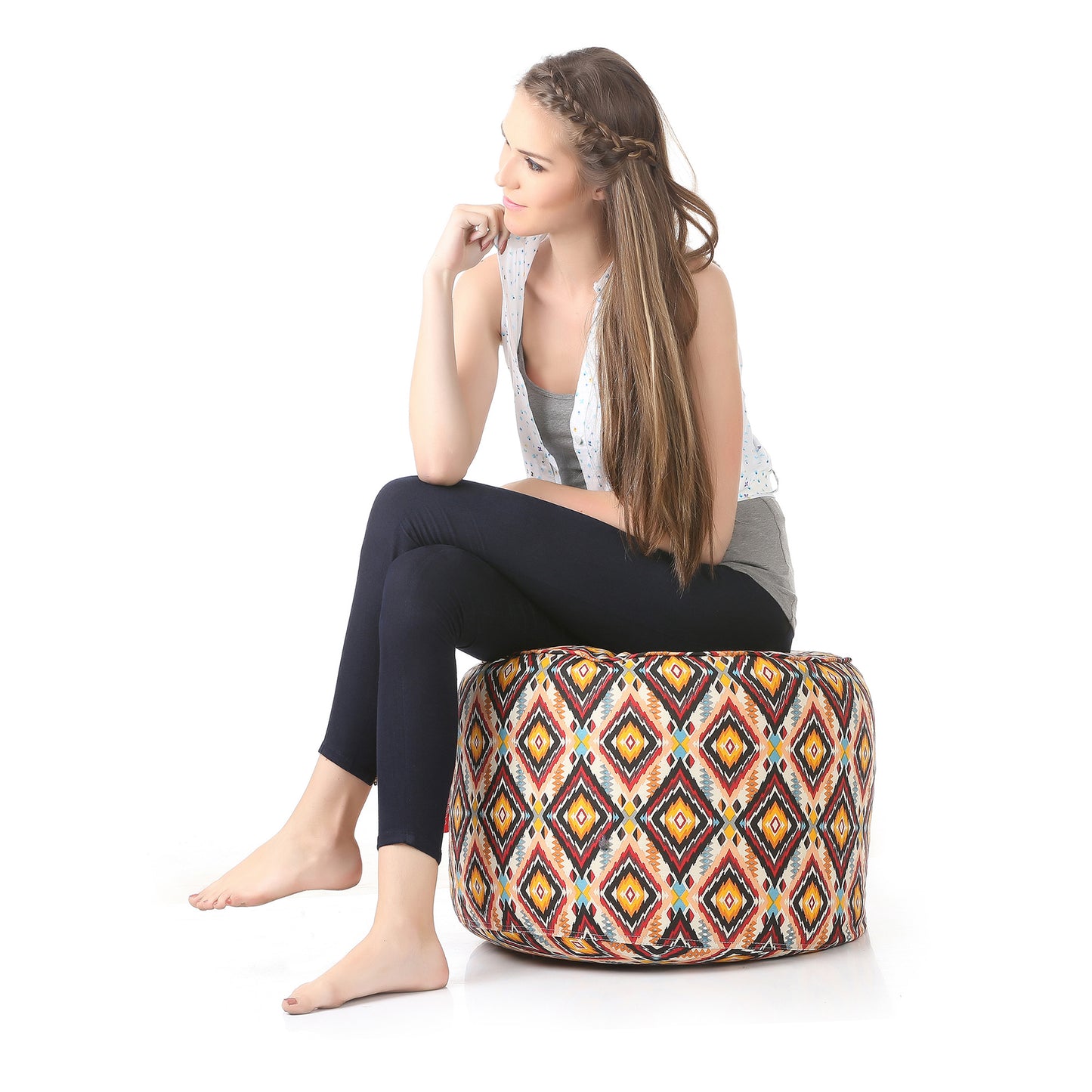 Round - Ottoman Printed Bean Bag With Fillers - Large