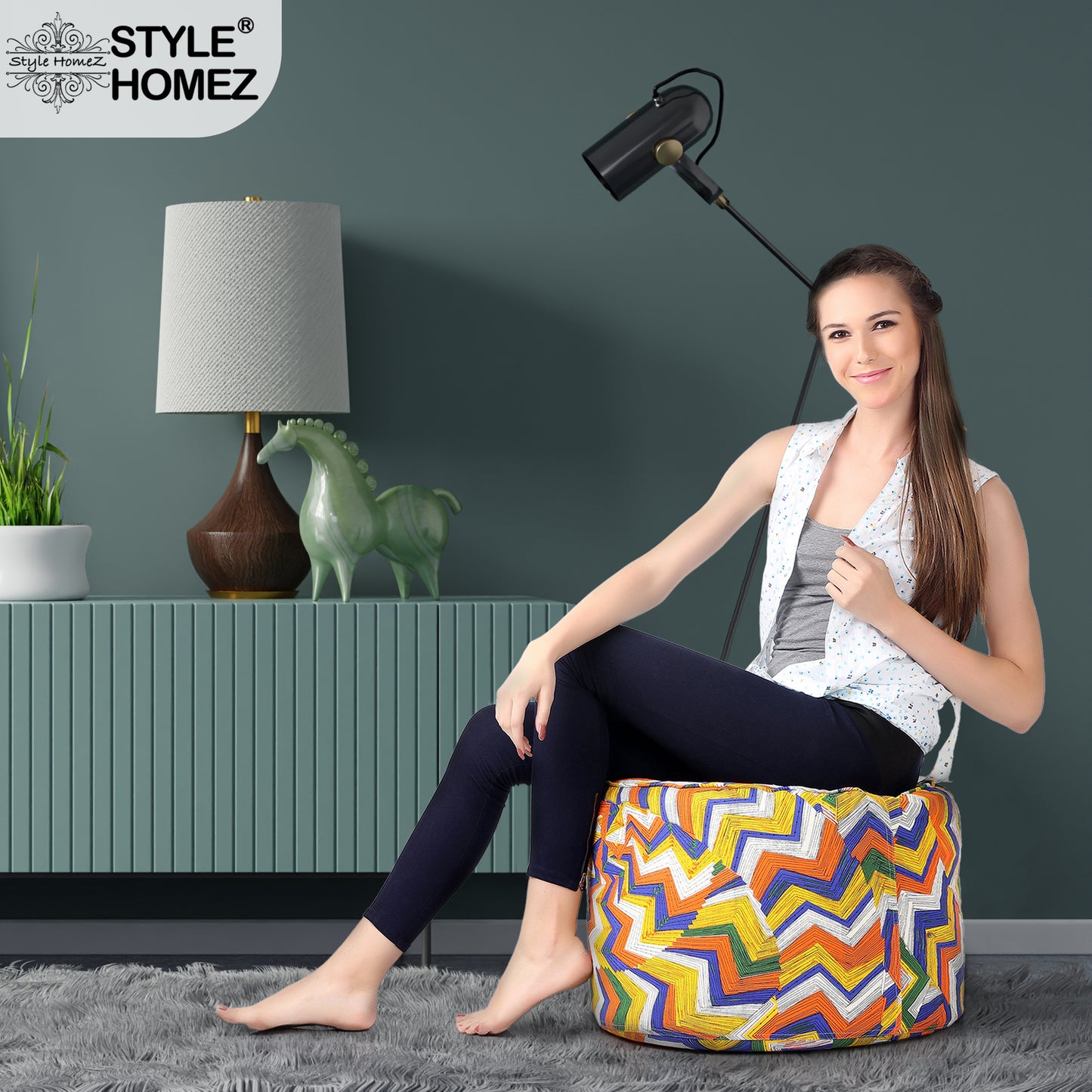 Round - Ottoman Printed Bean Bag With Fillers - Large