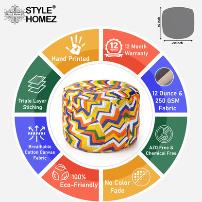 Round - Ottoman Printed Bean Bag With Fillers - Large