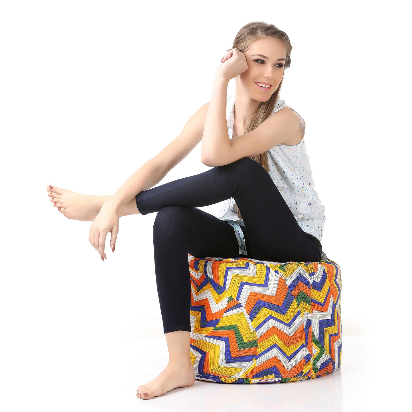 Round - Ottoman Printed Bean Bag With Fillers - Large