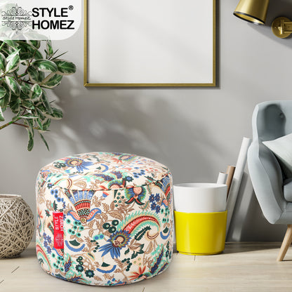 Round - Canvas Printed Bean Ottoman With Fillers - Large