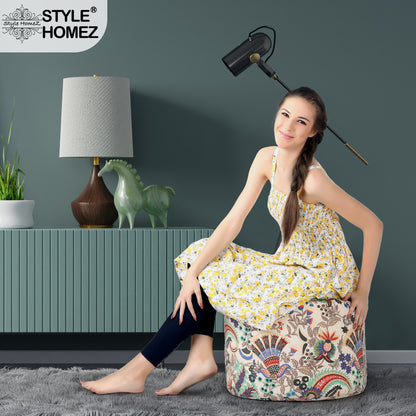 Round - Canvas Printed Bean Ottoman With Fillers - Large