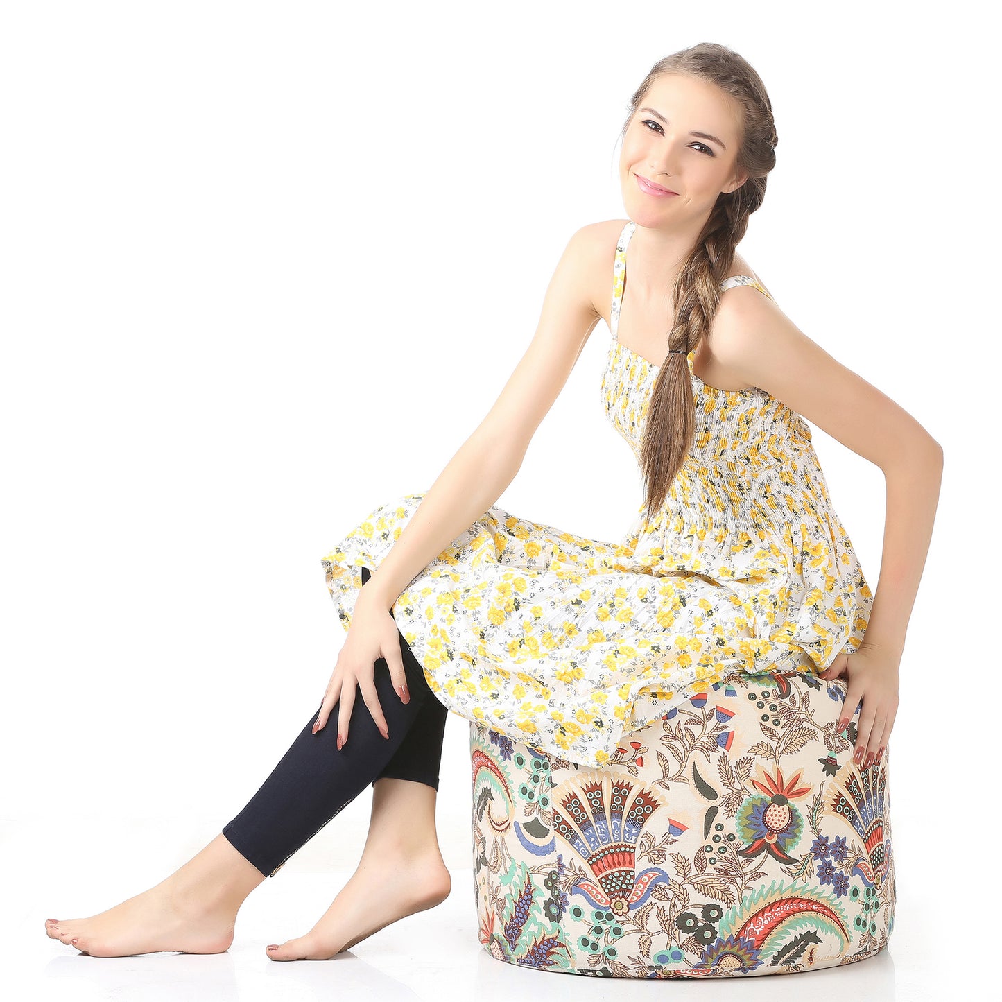 Round - Canvas Printed Bean Ottoman With Fillers - Large