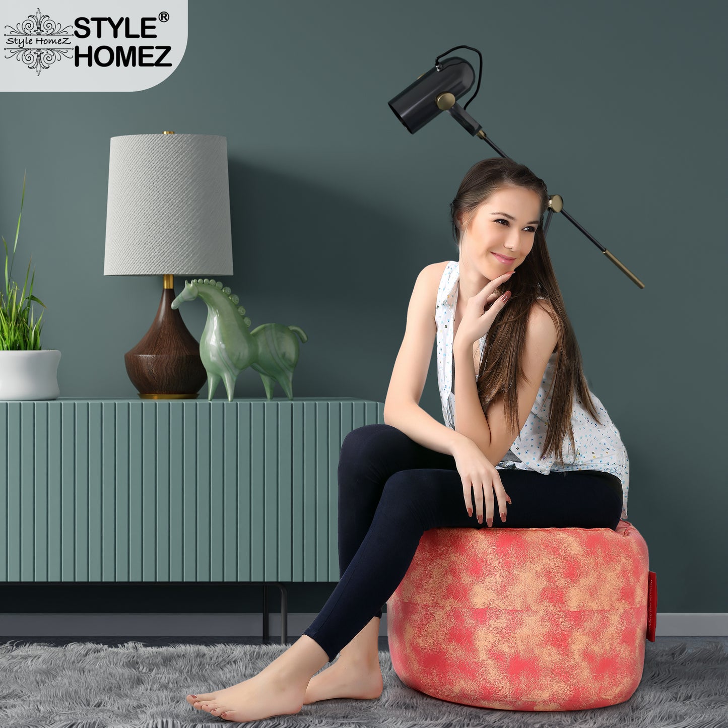 Round - Ottoman Printed Bean Bag With Fillers - Large