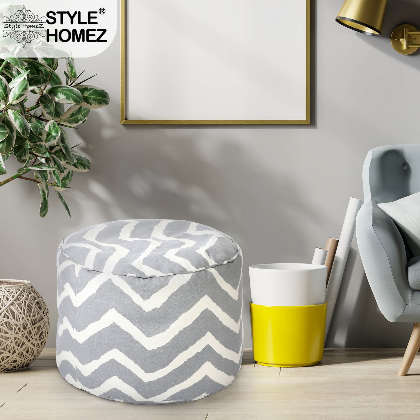 Round - Canvas Printed Bean Ottoman With Fillers - Large