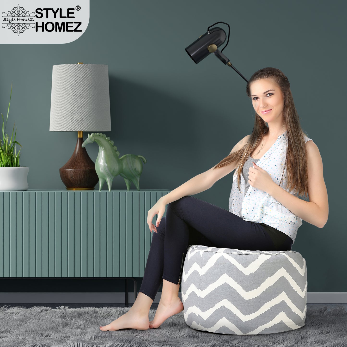 Round - Canvas Printed Bean Ottoman With Fillers - Large