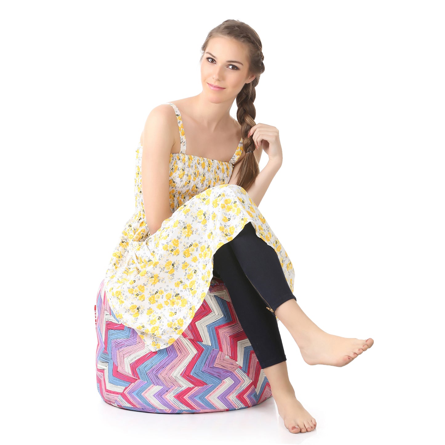 Round - Ottoman Printed Bean Bag With Fillers - Large