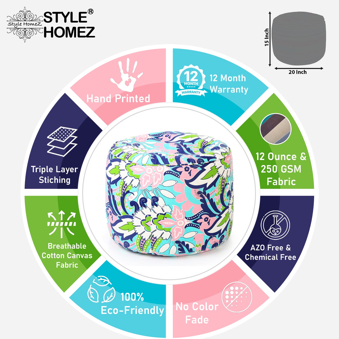 Round - Ottoman Printed Bean Bag With Fillers - Large