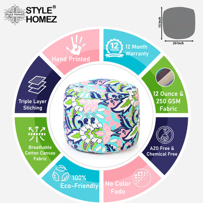 Round - Ottoman Printed Bean Bag With Fillers - Large