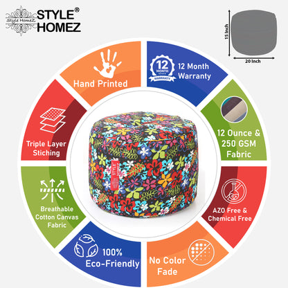 Round - Ottoman Printed Bean Bag With Fillers - Large