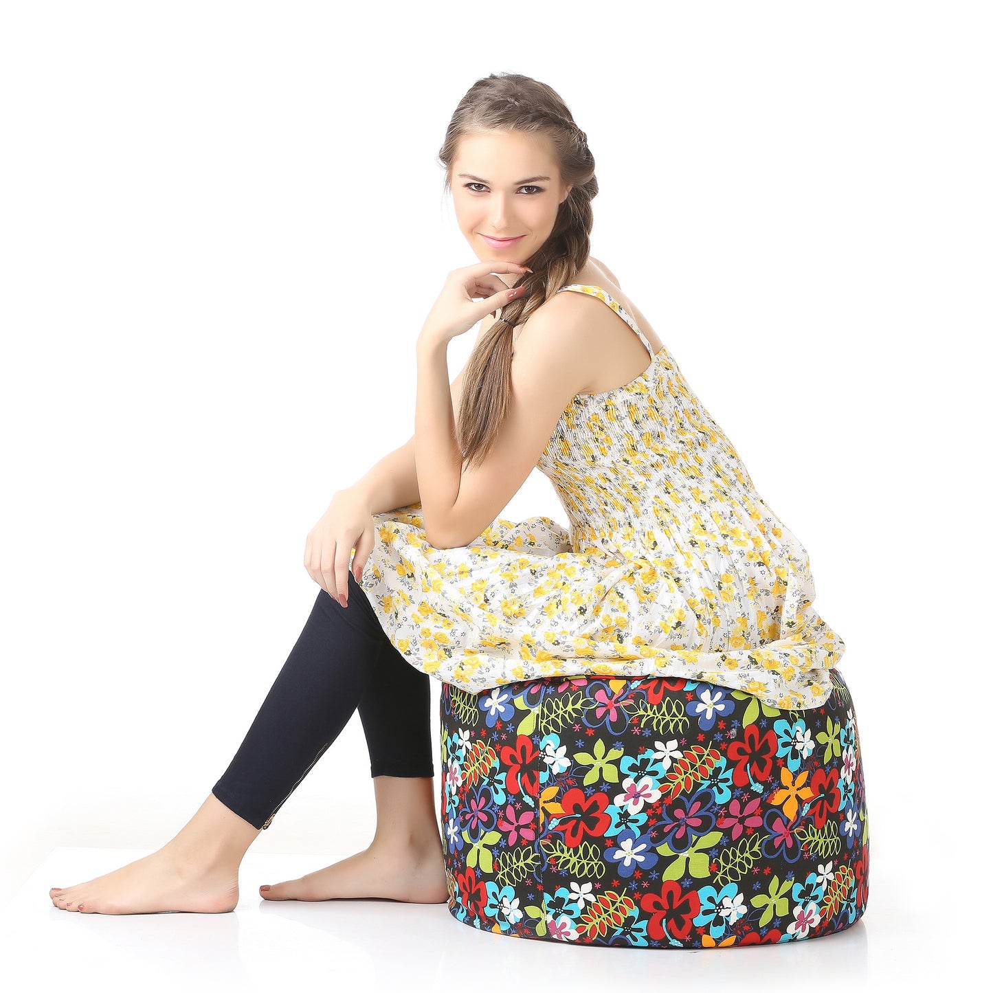 Round - Ottoman Printed Bean Bag With Fillers - Large
